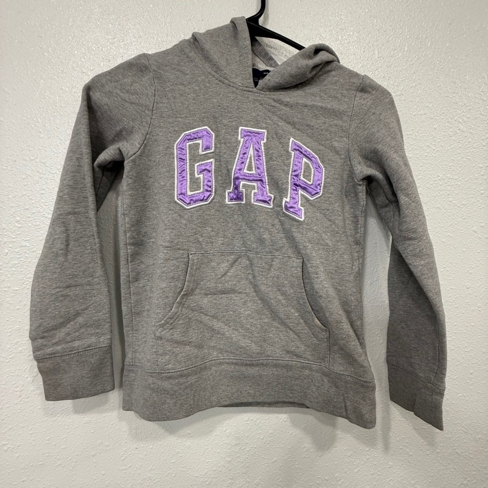 Gap Kids Grey Pullover Hoodie Sweatshirt Lavender Logo Size M 8